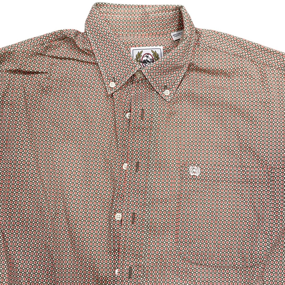 Cinch Shirt Men L Green Red Diamond Geometric Long Sleeve Western Button‎ Down